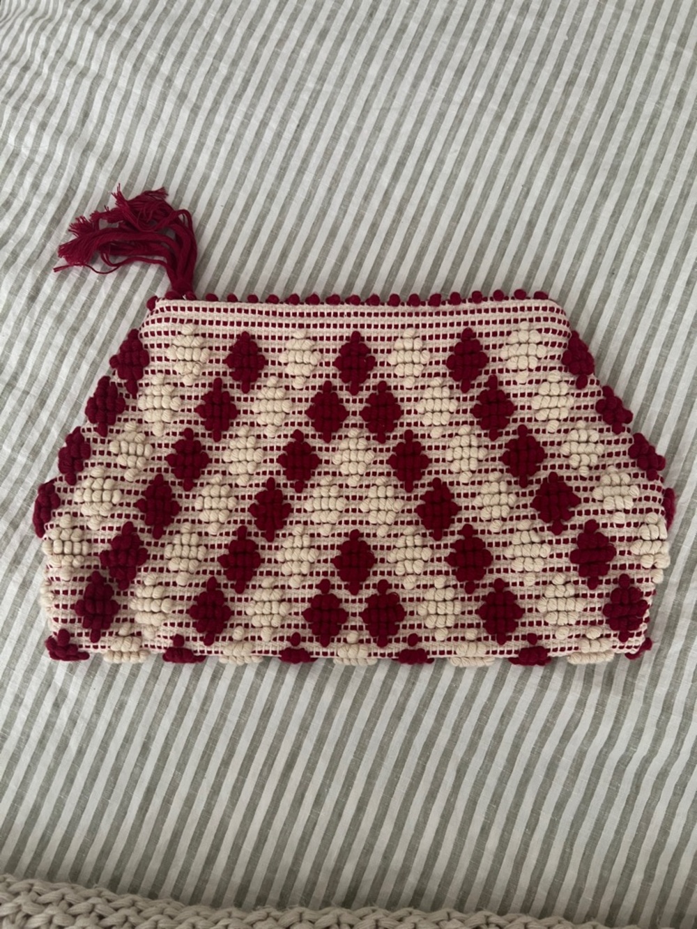 Antonello Tedde Crochet Clutch Bag in Cream and Red